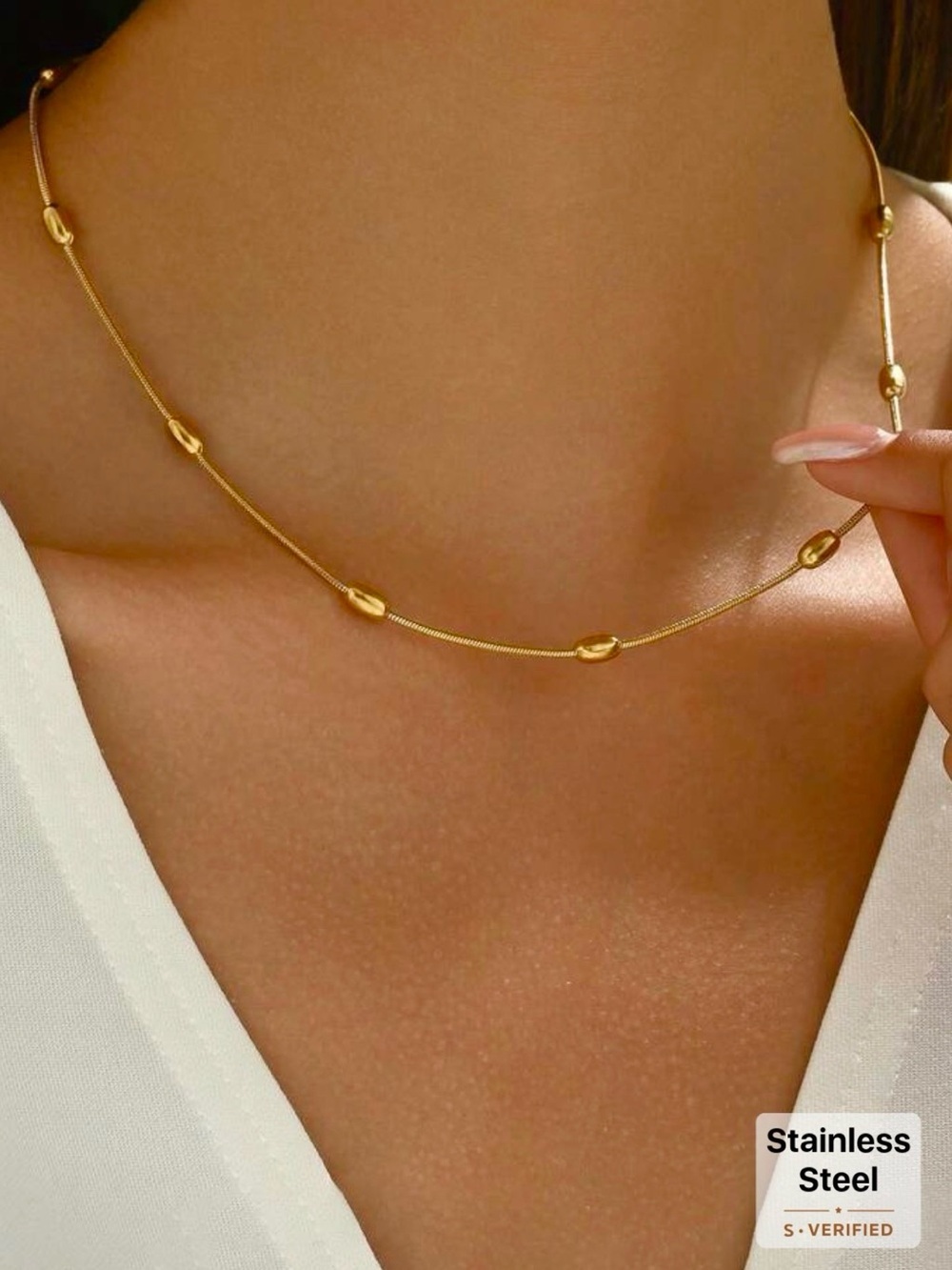 Gold Beaded Stainless Steel Women's Necklace